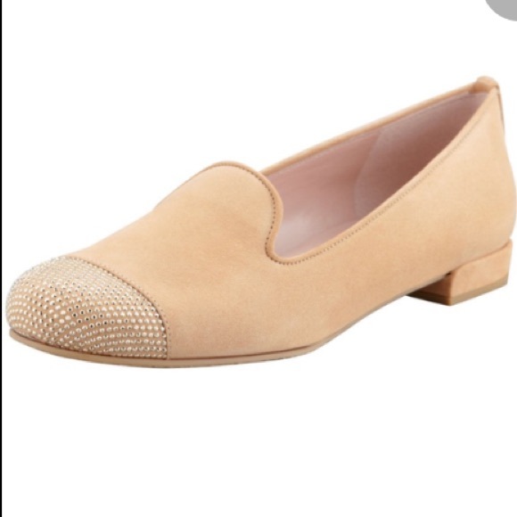Stuart Weitzman tan std cap toe real suede flats - Picture 1 of 8